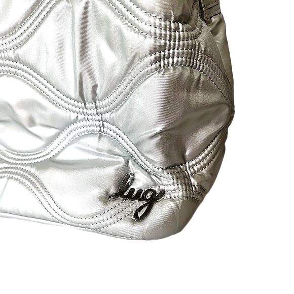 Lug Tempo Tote Metallic Silver Trolley Sleeve Padded Handles Cell Phone Pocket - Picture 4 of 16